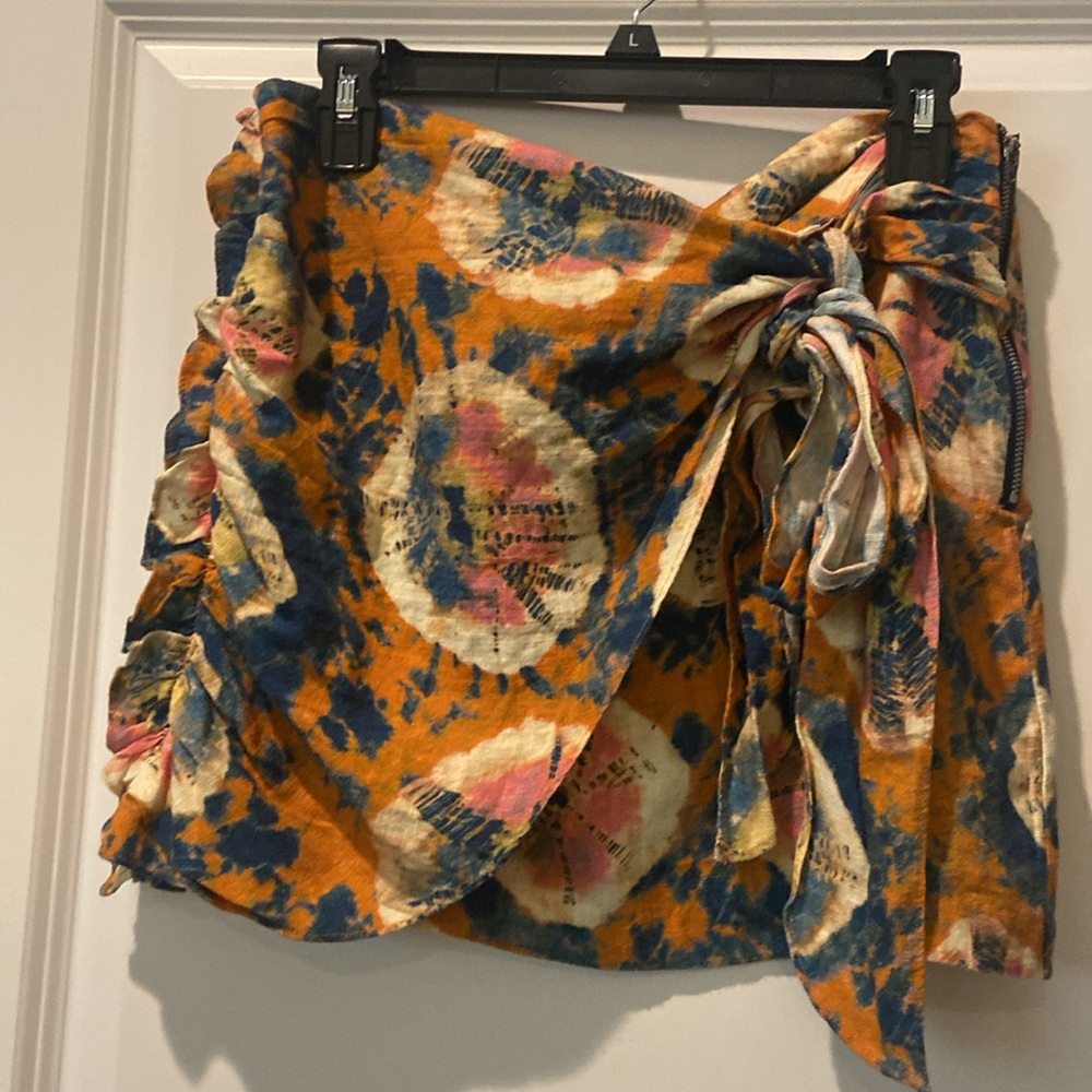 Free People Orange Tie-Waist Floral Wrap Mini Skirt - Picture 4 of 9